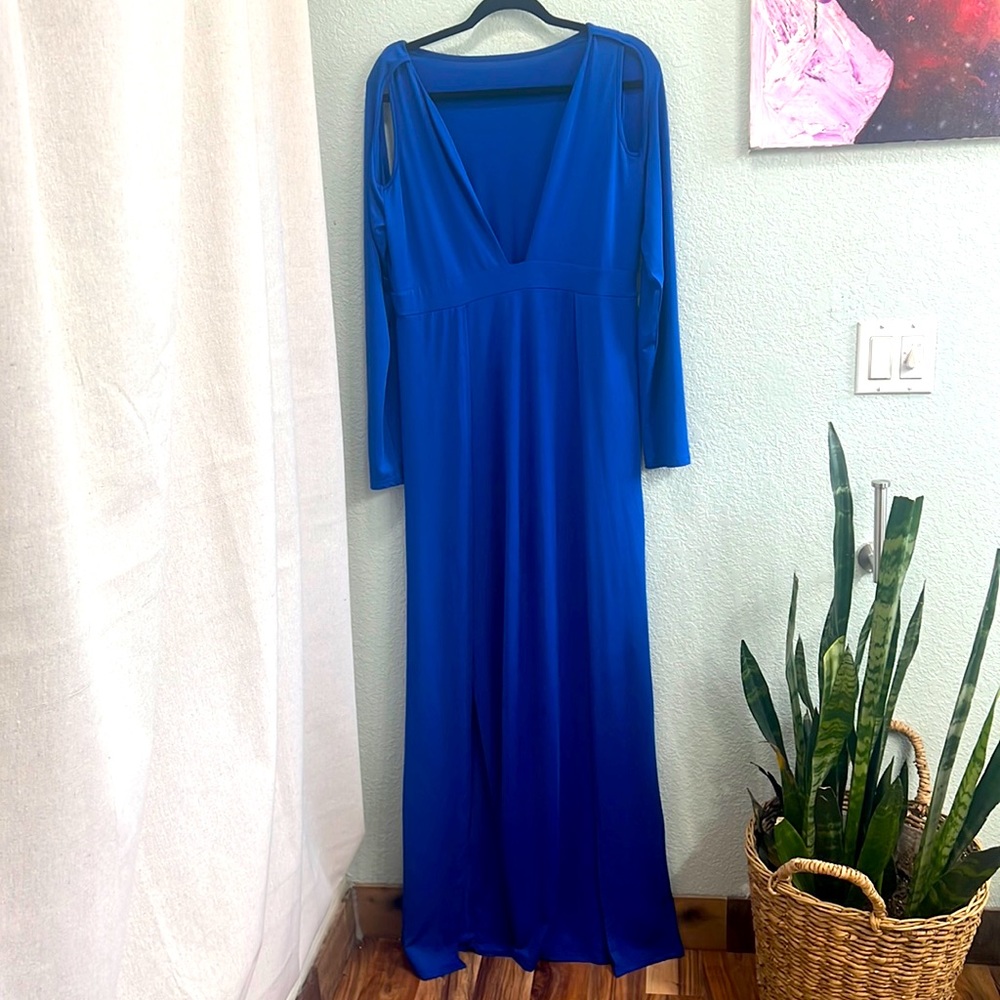 High double slit royal blue beach cut out dress